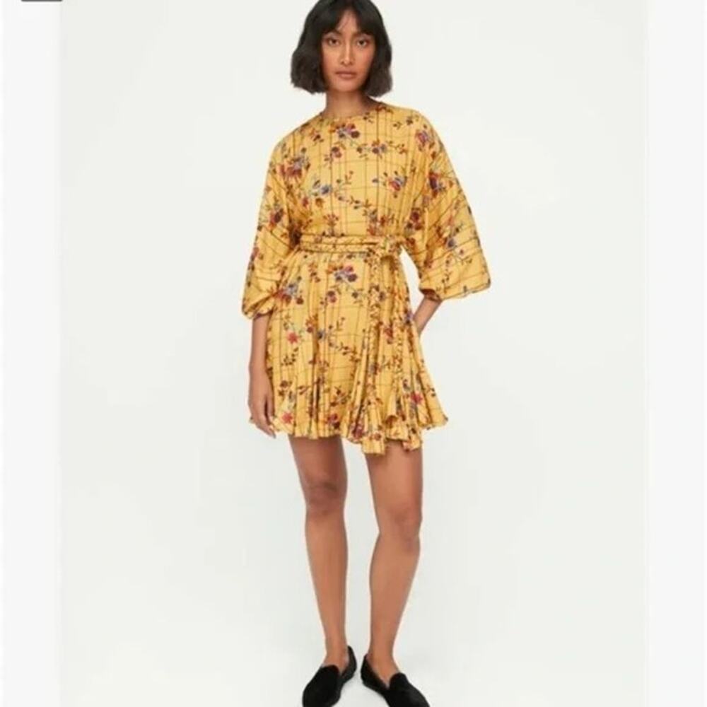 NWOT Rhode Ella Floral Trellis Wheat Print Oversized Mini Dress Size Medium